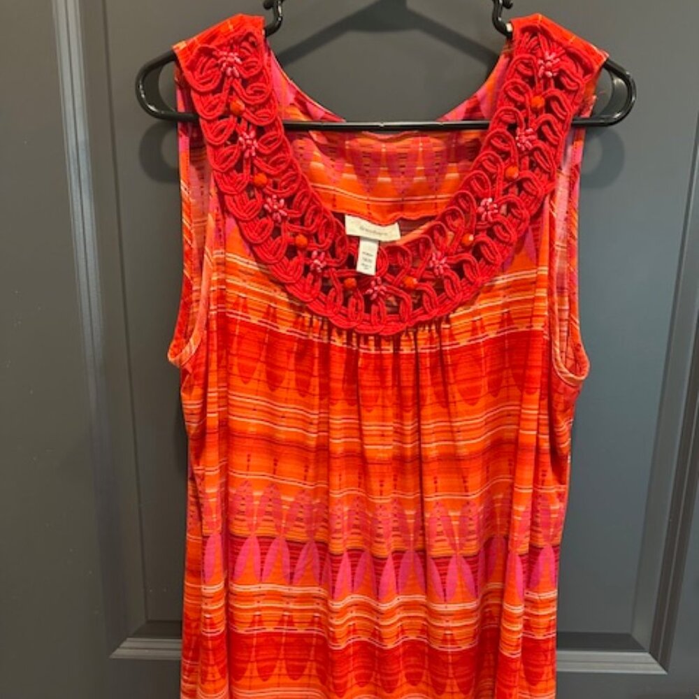Dressbarn Women's 18/20 Red/White/Pink Sleeveless Blouse